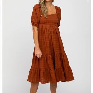 Rust Plaid Square Neck Midi Dress (maternity friendly)